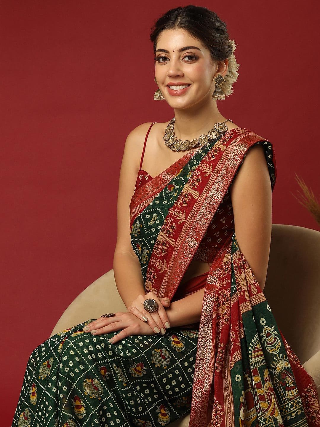 KALINI Bandhani Print Zari Pure Georgette Bandhani Saree - view 1