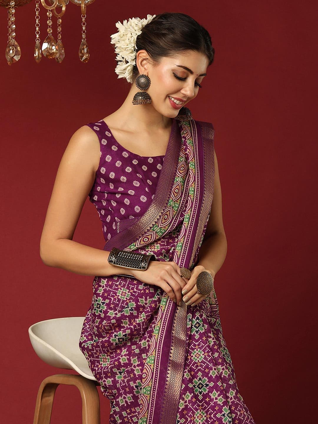 KALINI Ethnic Motifs Pure Georgette Patola Saree - view 1