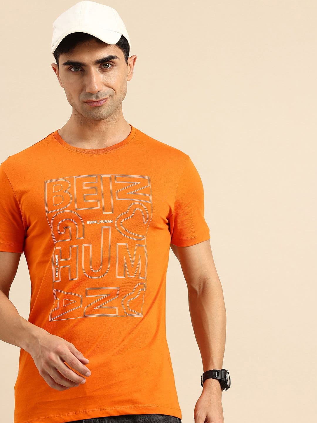 Being Human Brand Logo Printed Pure Cotton Slim Fit T-shirt - view 1