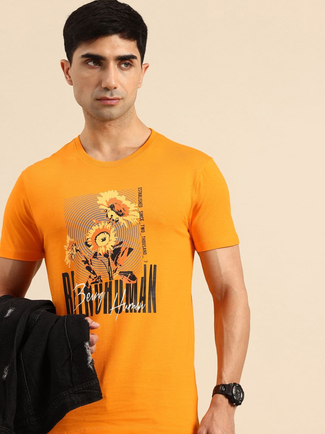 Being Human Pure Cotton Floral Printed Slim Fit T-shirt - view 1