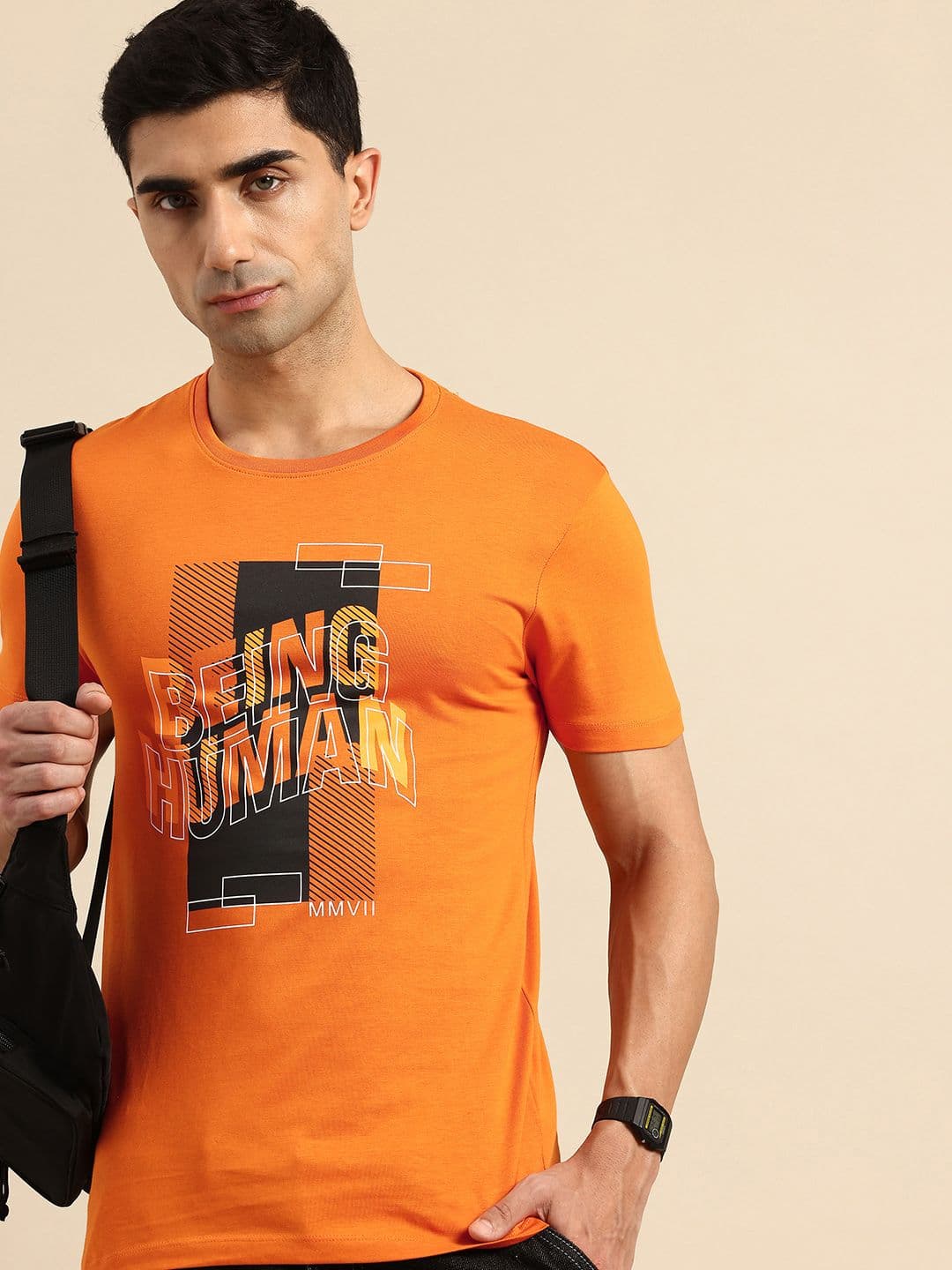 Being Human Pure Cotton Brand Logo Printed Slim Fit T-shirt - view 1