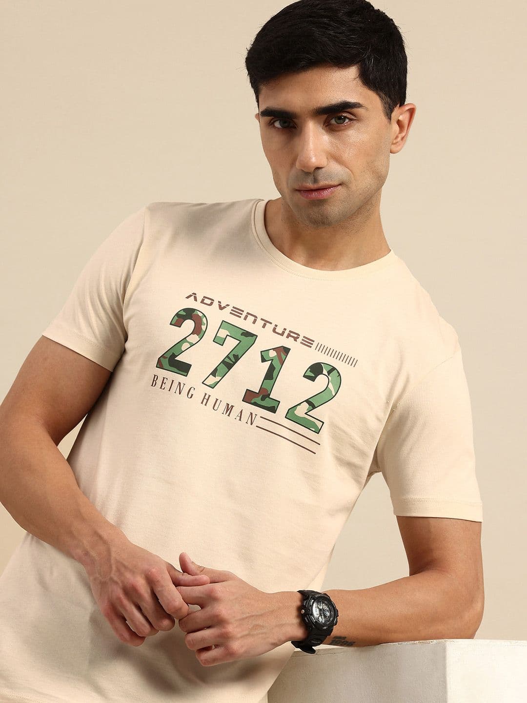 Being Human Typography Printed Pure Cotton Slim Fit T-shirt - view 1