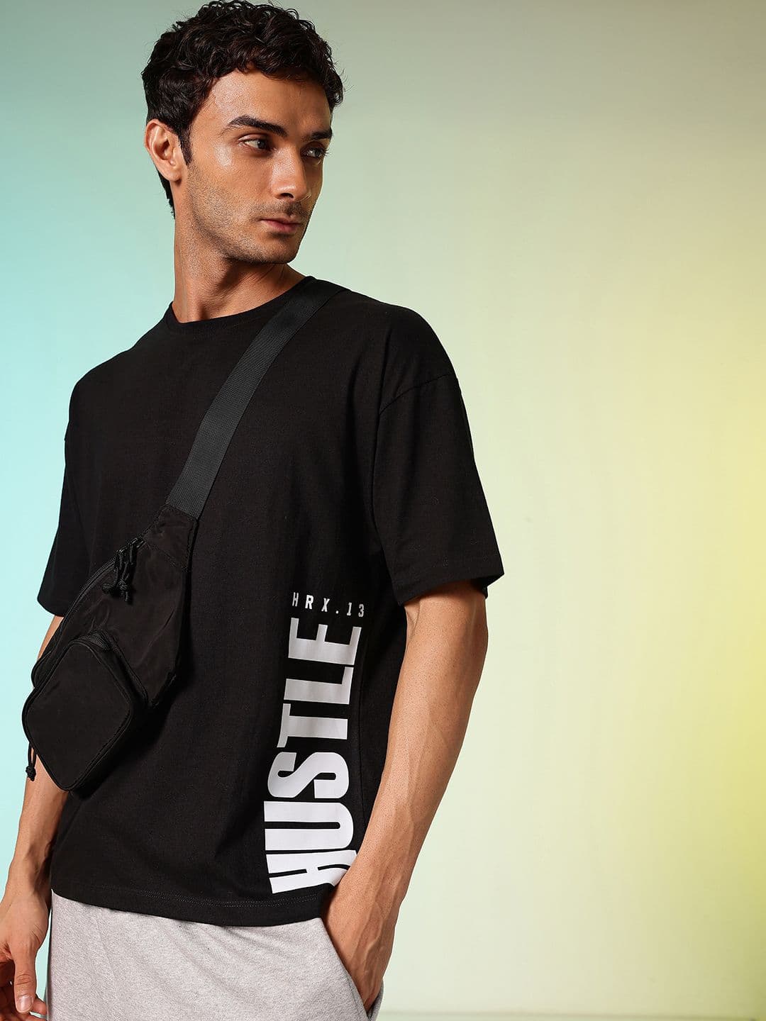 HRX by Hrithik Roshan Men Printed Drop-Shoulder Sleeves Oversized Pure Cotton T-shirt - view 1