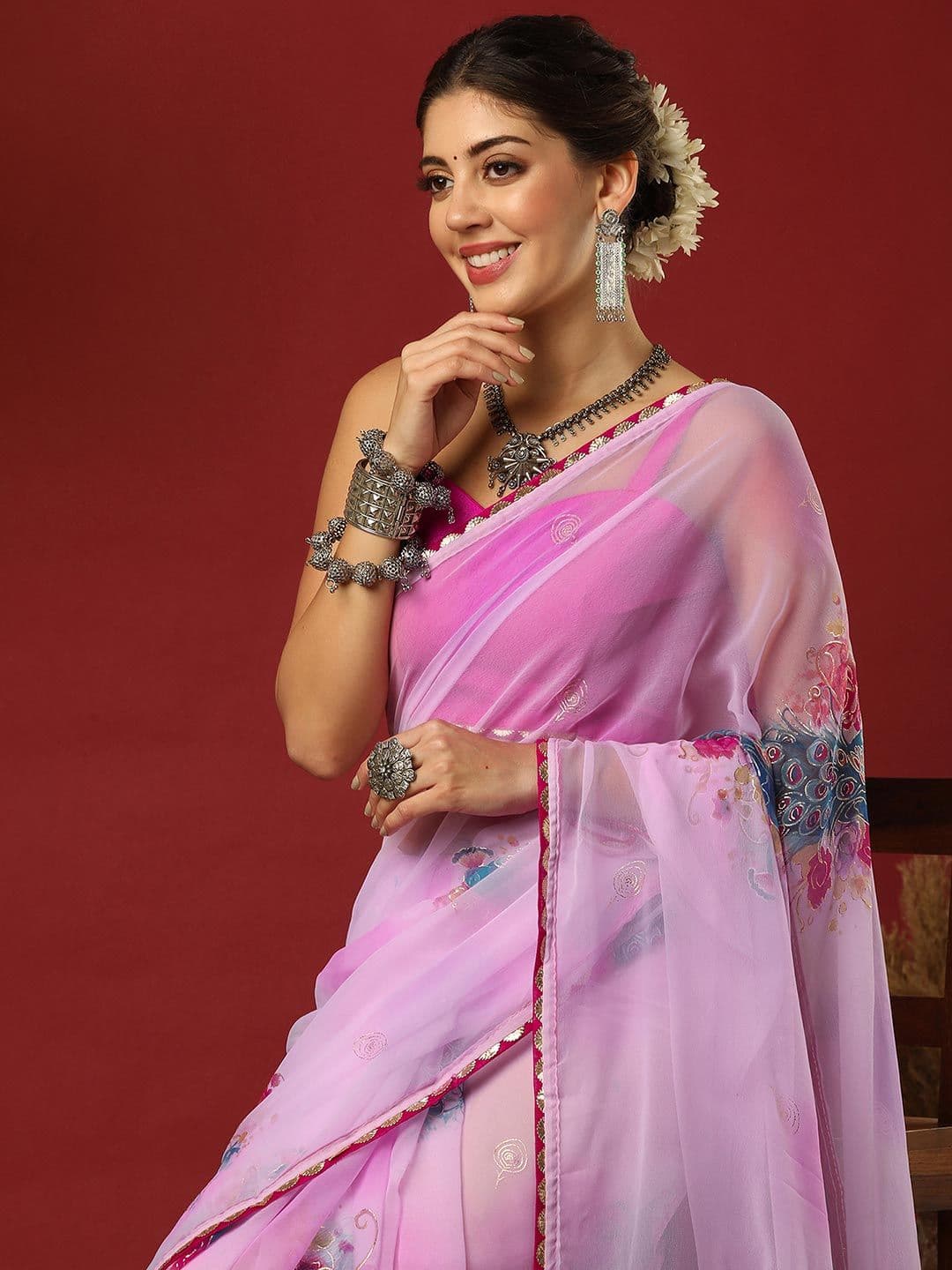 Mitera Floral Printed Pure Georgette Saree - view 1