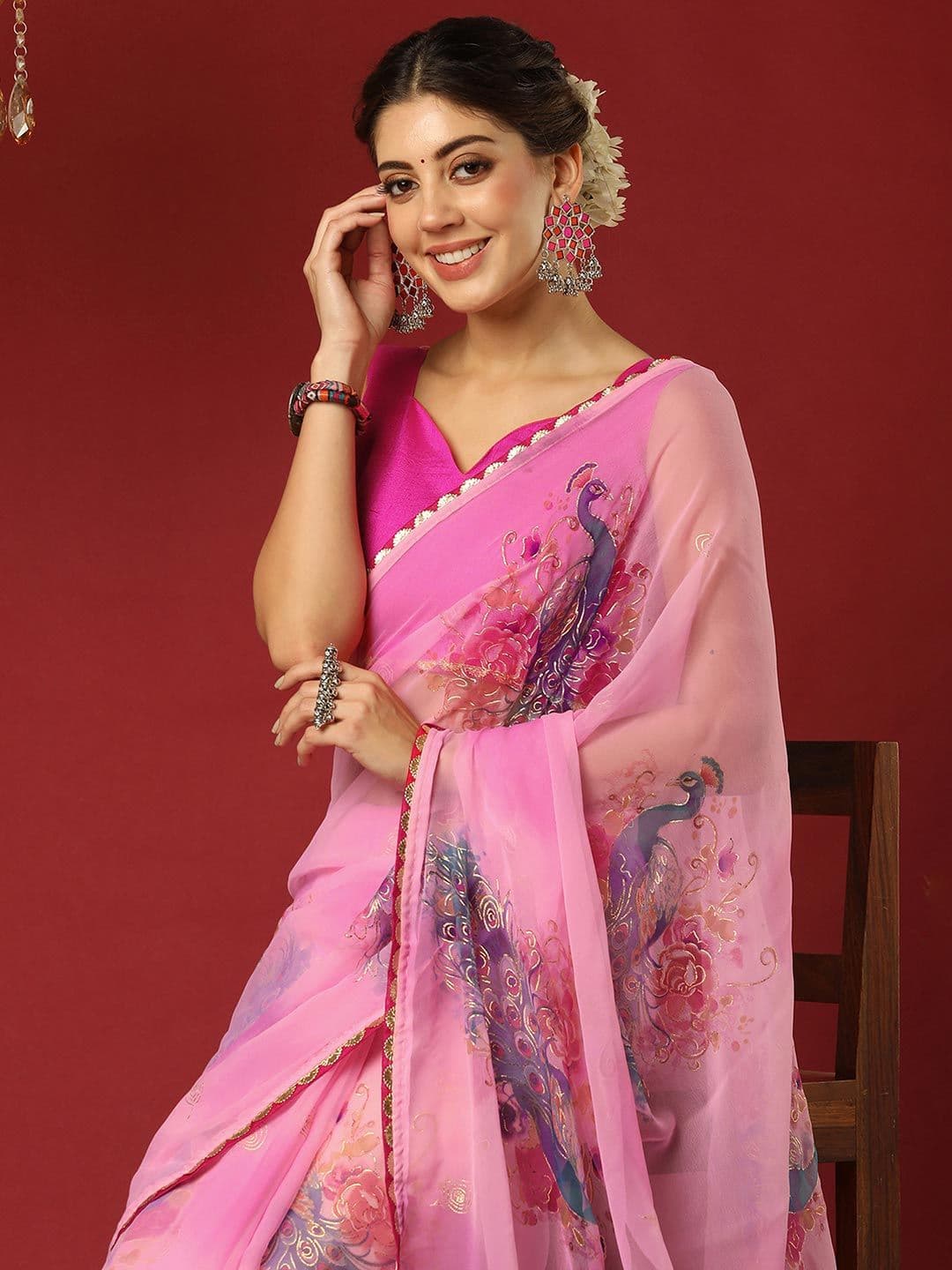 Mitera Printed Pure Georgette Saree - view 1