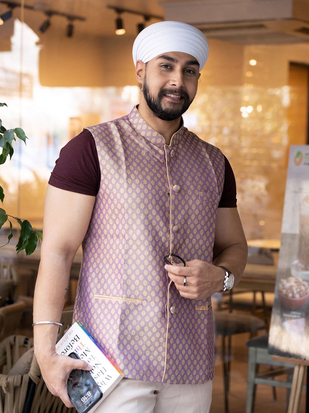 KISAH Woven Design Mandarin Collar Nehru Jackets - view 1