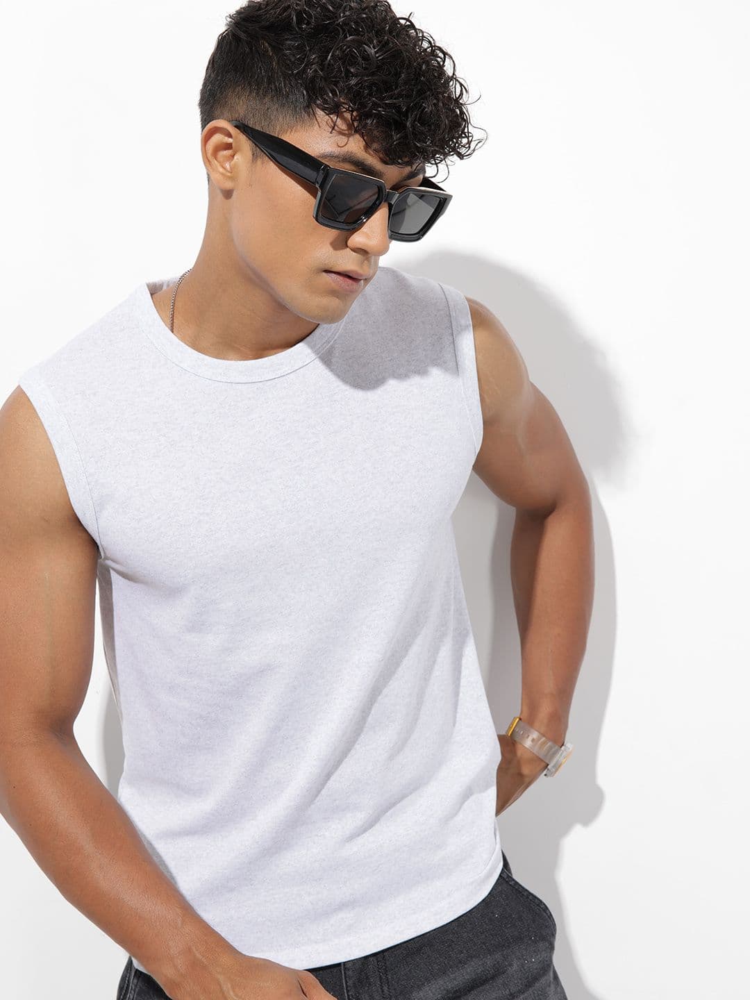 R.Code by The Roadster Life Co. Solid Sleeveless Regular Fit T-shirt - view 1