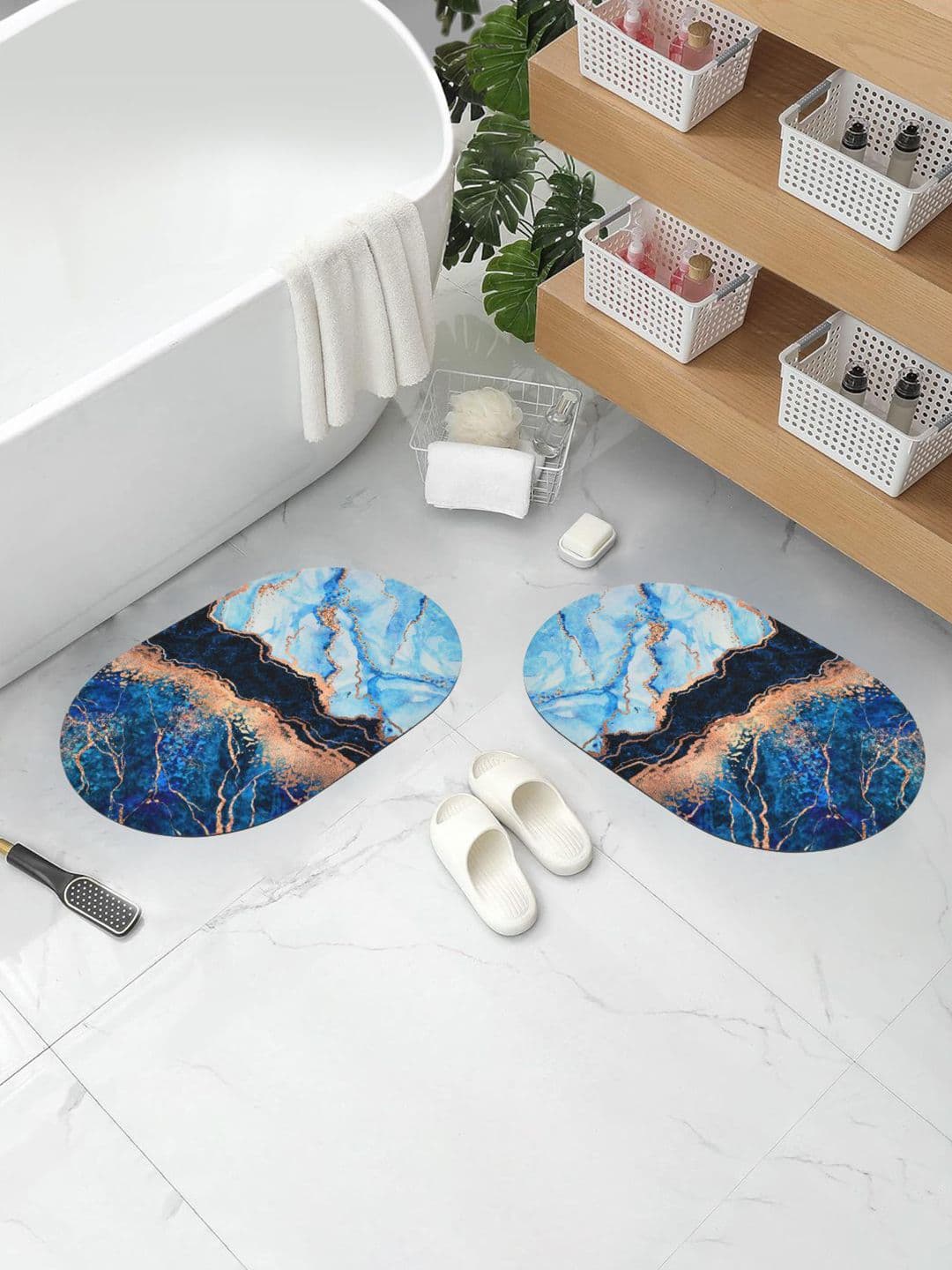 DREAM WEAVERZ Blue 2 Pcs Soft Quick Dry Water Absorbent Mat For Home - view 1