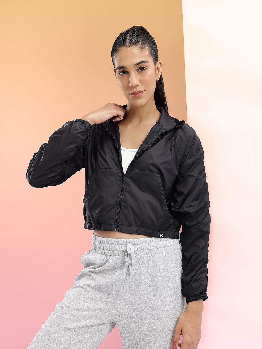 HRX by Hrithik Roshan Mock Collar Ruched Crop Tailored Jacket - view 1