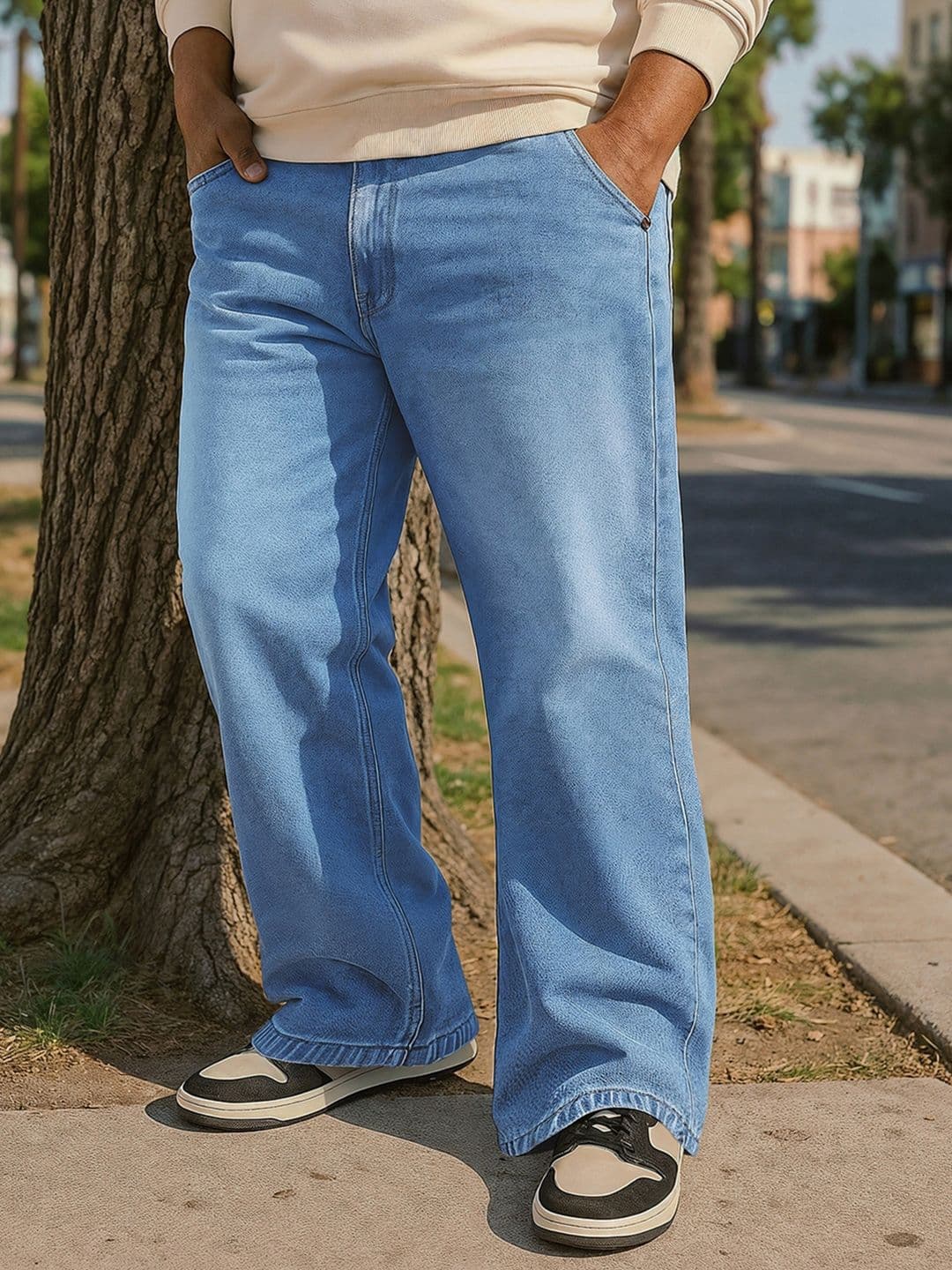 Bewakoof Plus Bewakoof Men Washed Wide Leg Plus Size Jeans - view 1