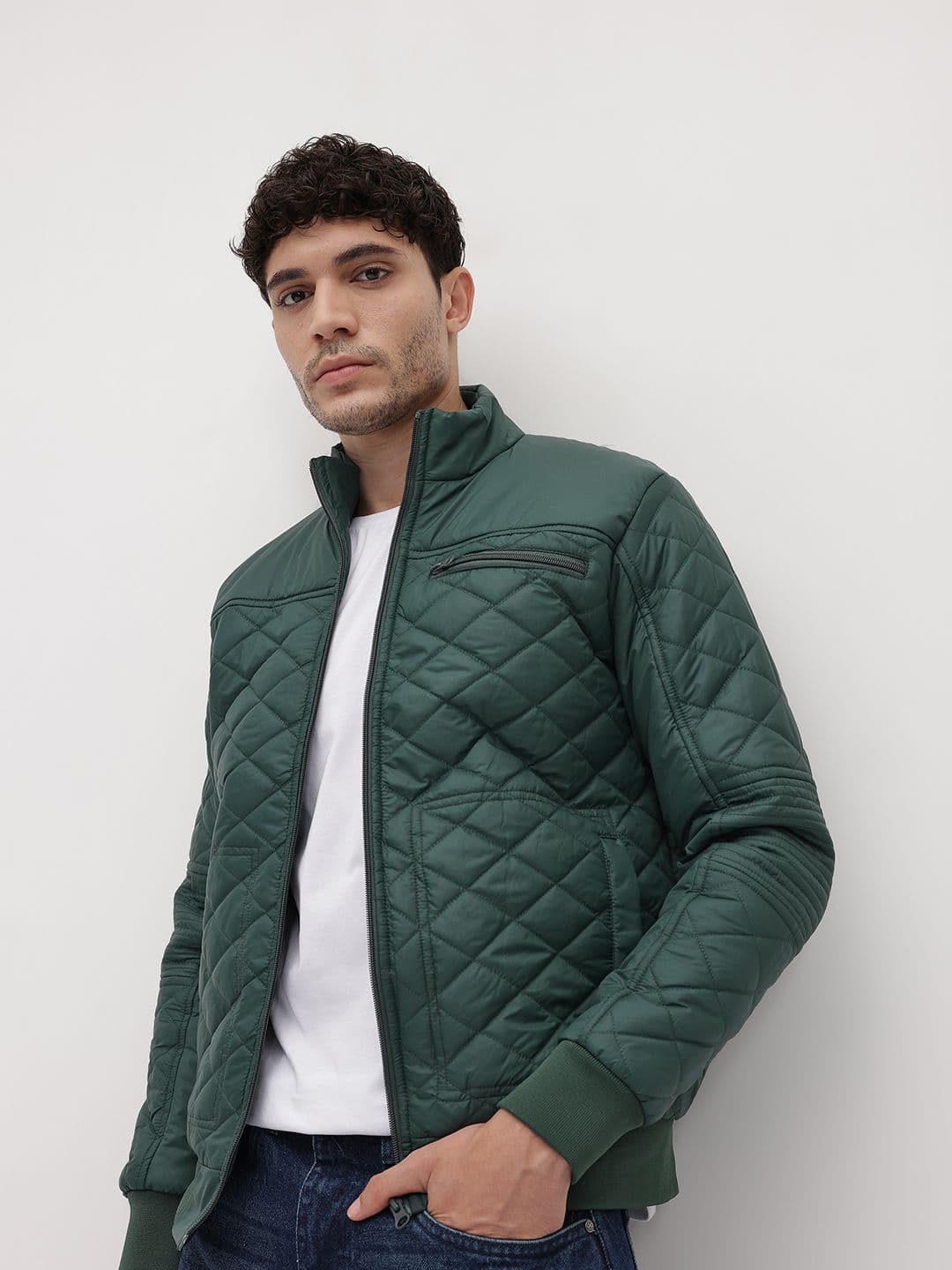 The Roadster Life Co. Mock Collar Quilted-Style Bomber Jacket - view 1