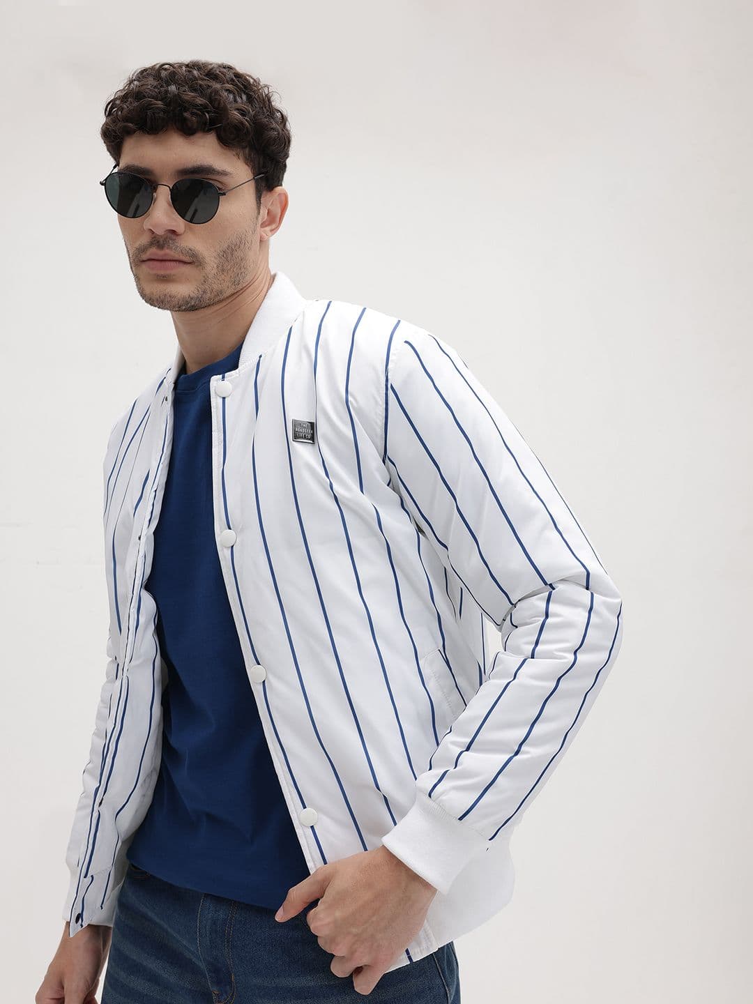 The Roadster Life Co. Striped Stand Collar Padded Bomber Jacket - view 1
