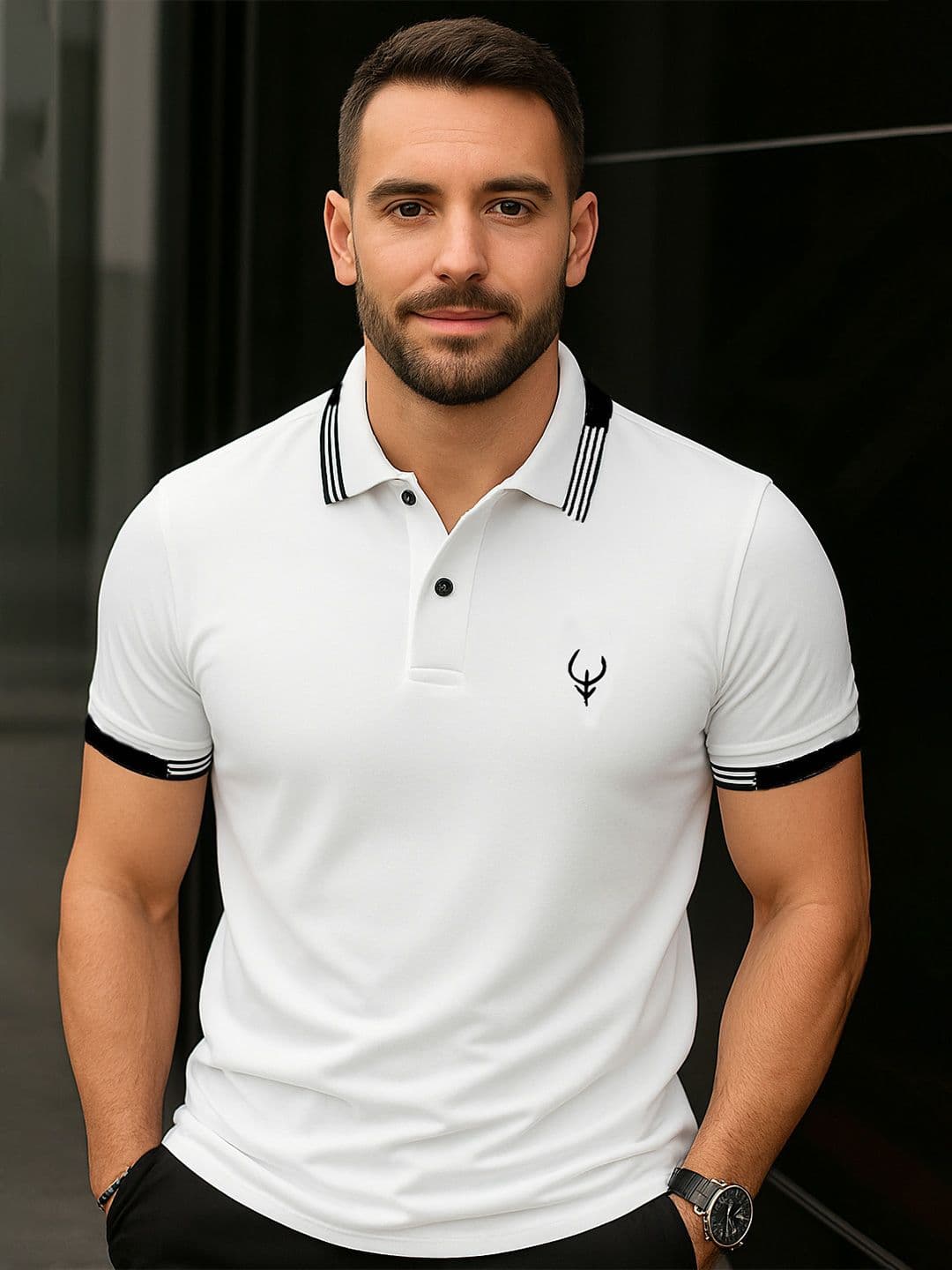 R.Code by The Roadster Life Co. R.Code by The Roadster Lifestyle Co. Men Solid Polo Collar Cotton T-shirt - view 1