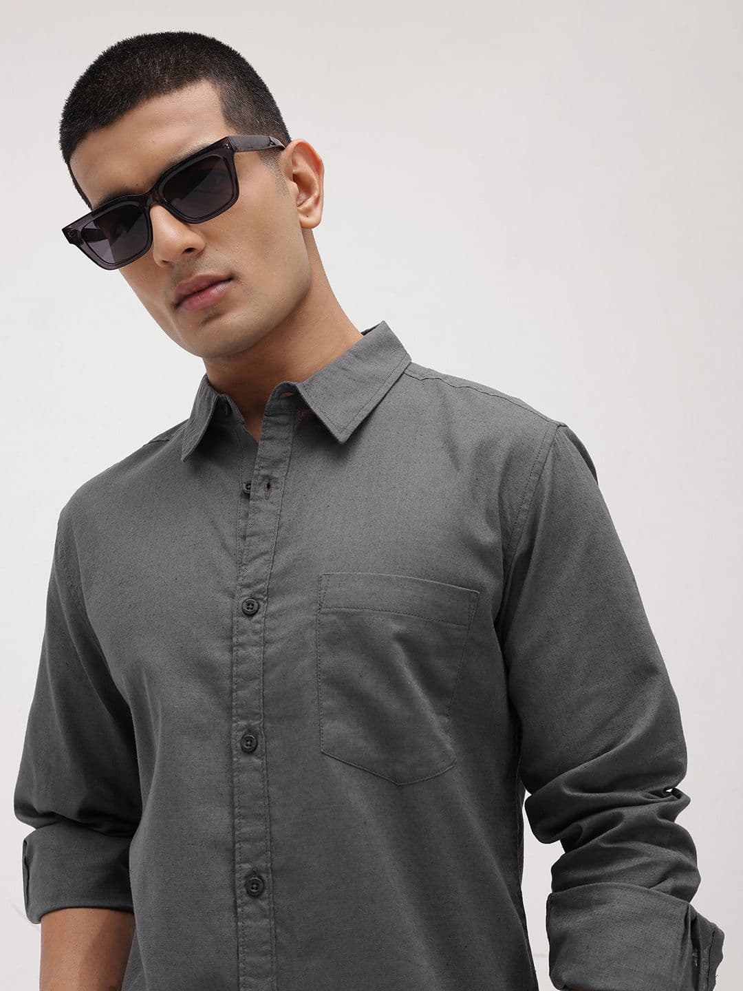 The Roadster Lifestyle Co. Solid Cotton Linen Regular Fit Shirt - view 1