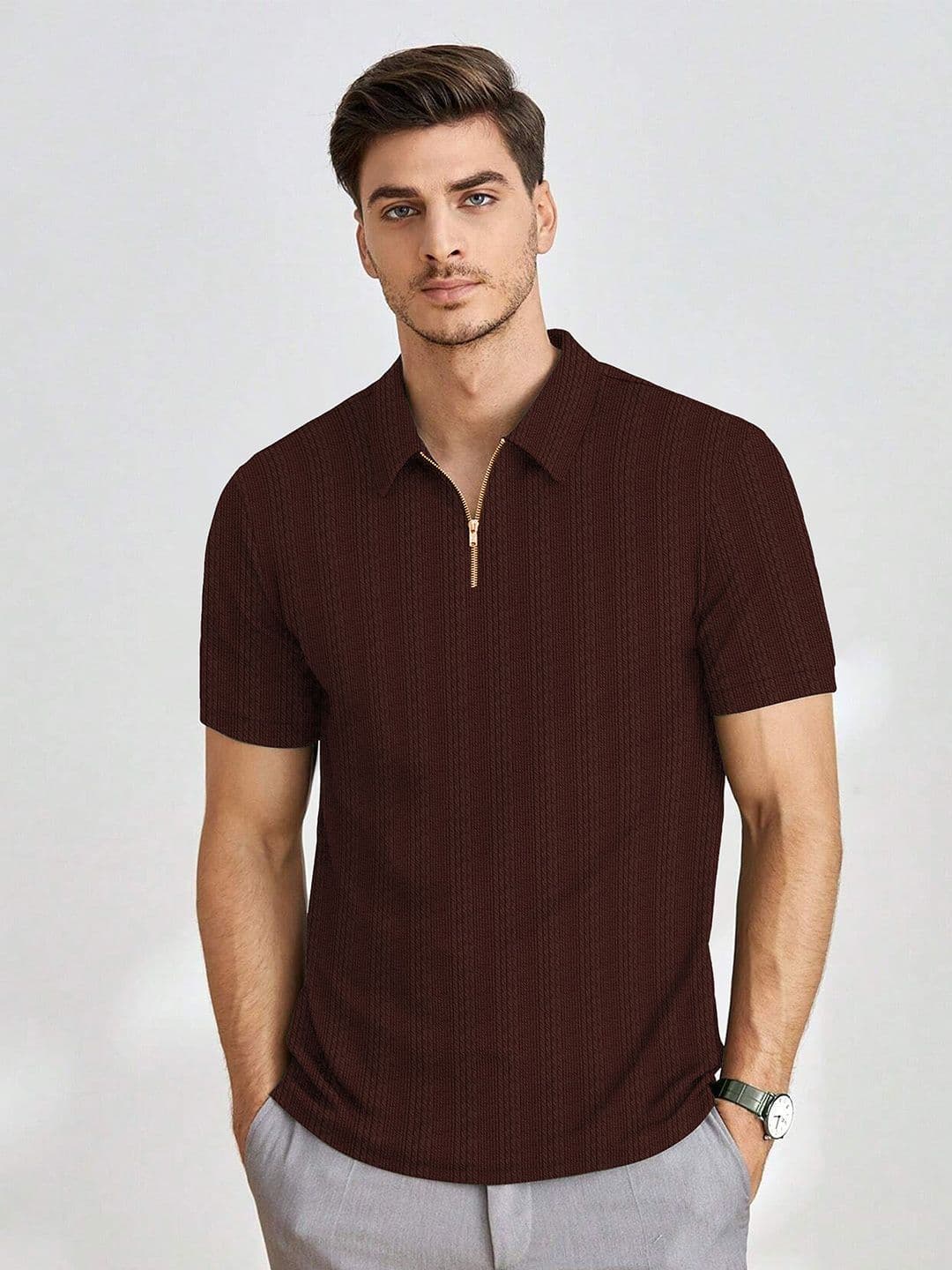Moda Rapido Men Self Design Polo Collar T-shirt - view 1