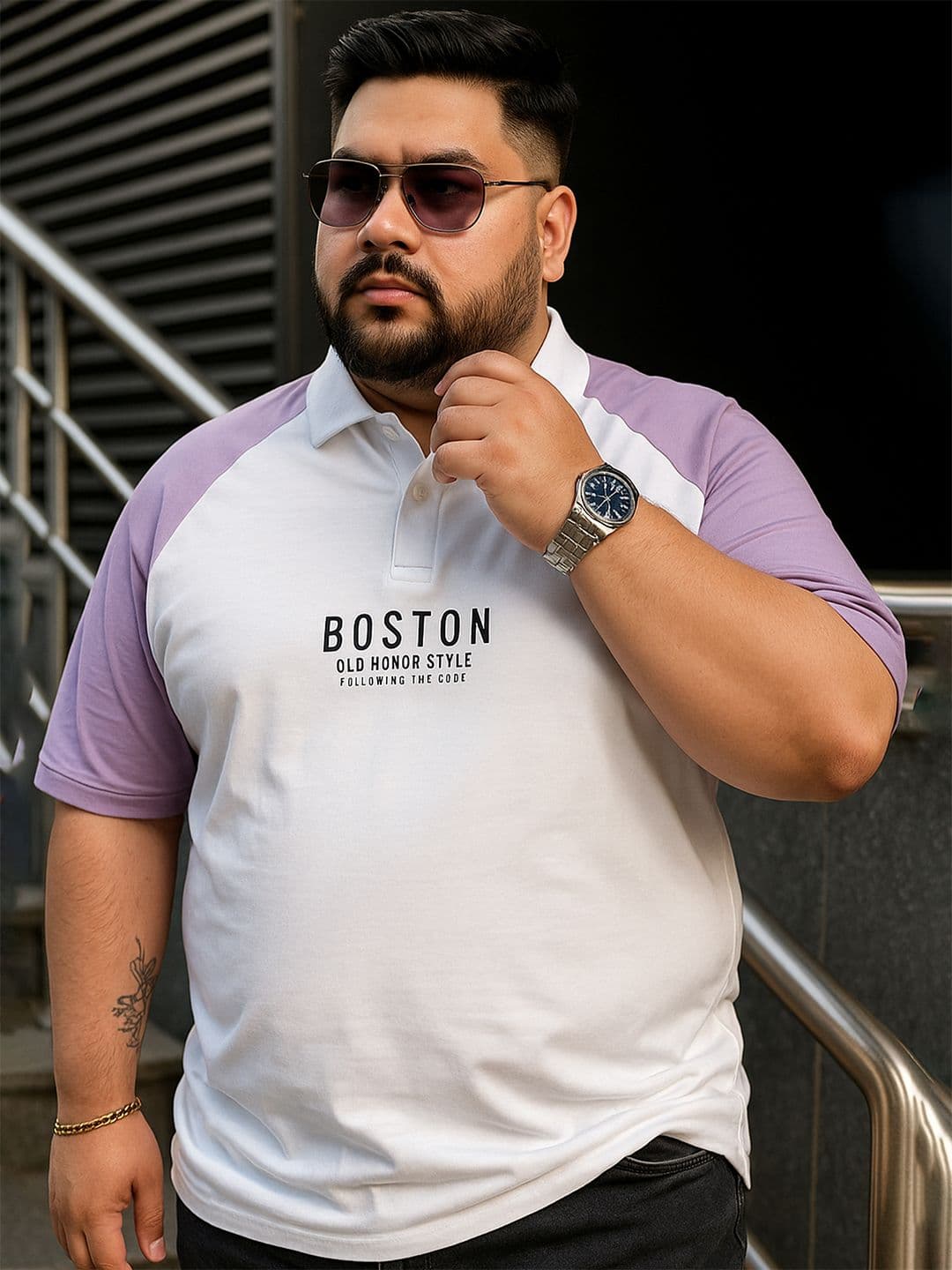 Maniac Men Typography Printed Polo Collar Cotton Oversized T-shirt - view 1