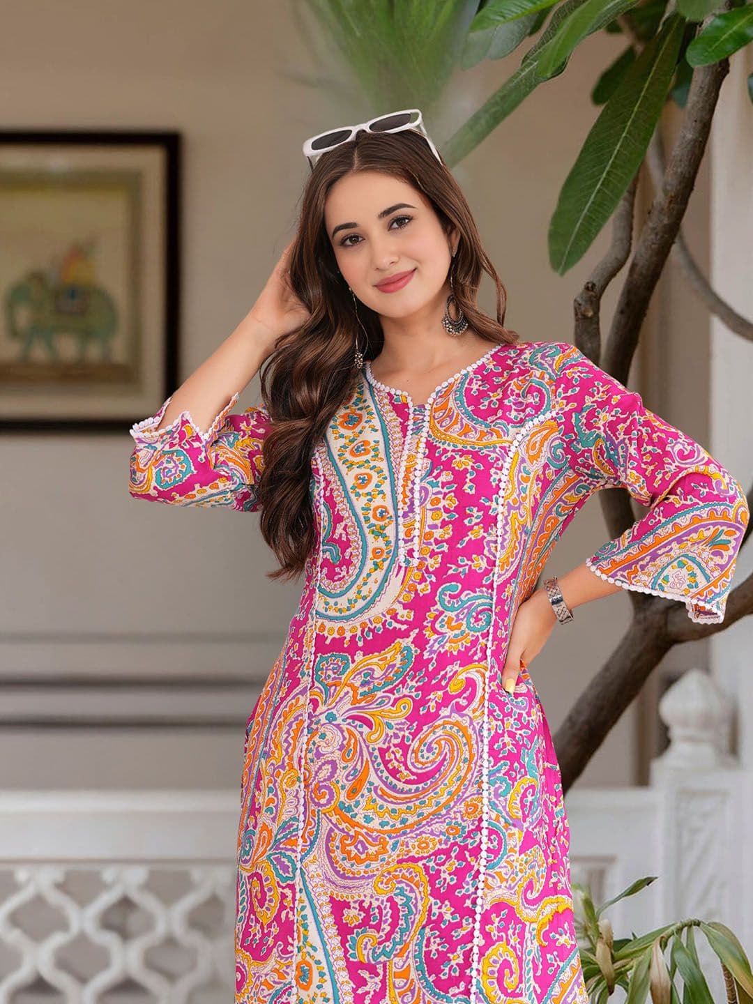 Royal Export Women Floral Printed Thread Work Floral Kurta - view 1