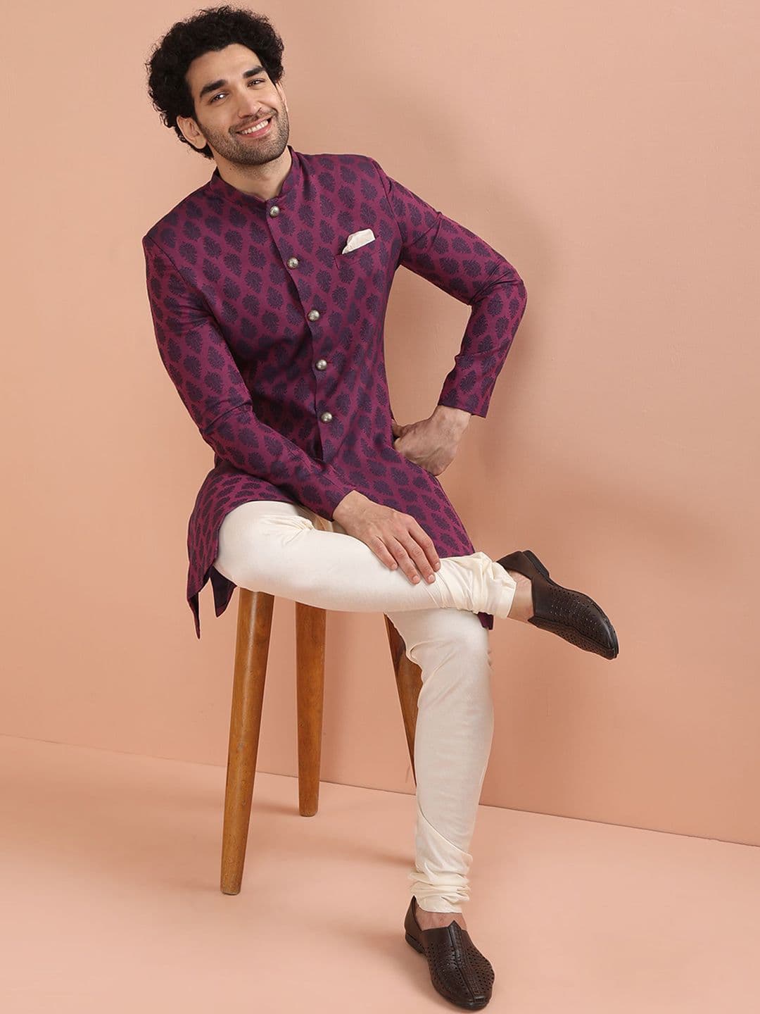KISAH Jacquard Indowestern Sherwani Churidar Set - view 1