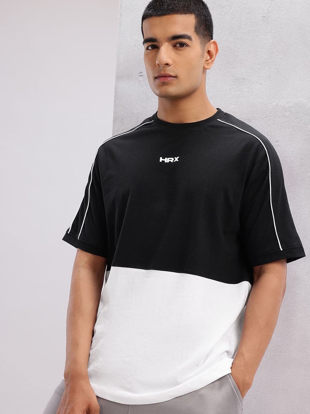 HRX by Hrithik Roshan Colourblocked Drop-Shoulder Sleeves Lifestyle T-shirt - view 1