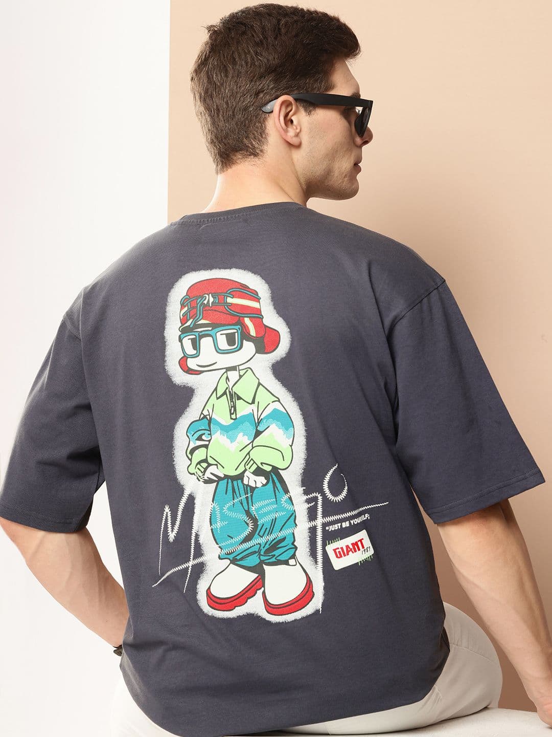 FROSEN FOX Graphic Printed Drop-Shoulder Sleeves Oversized T-shirt - view 1
