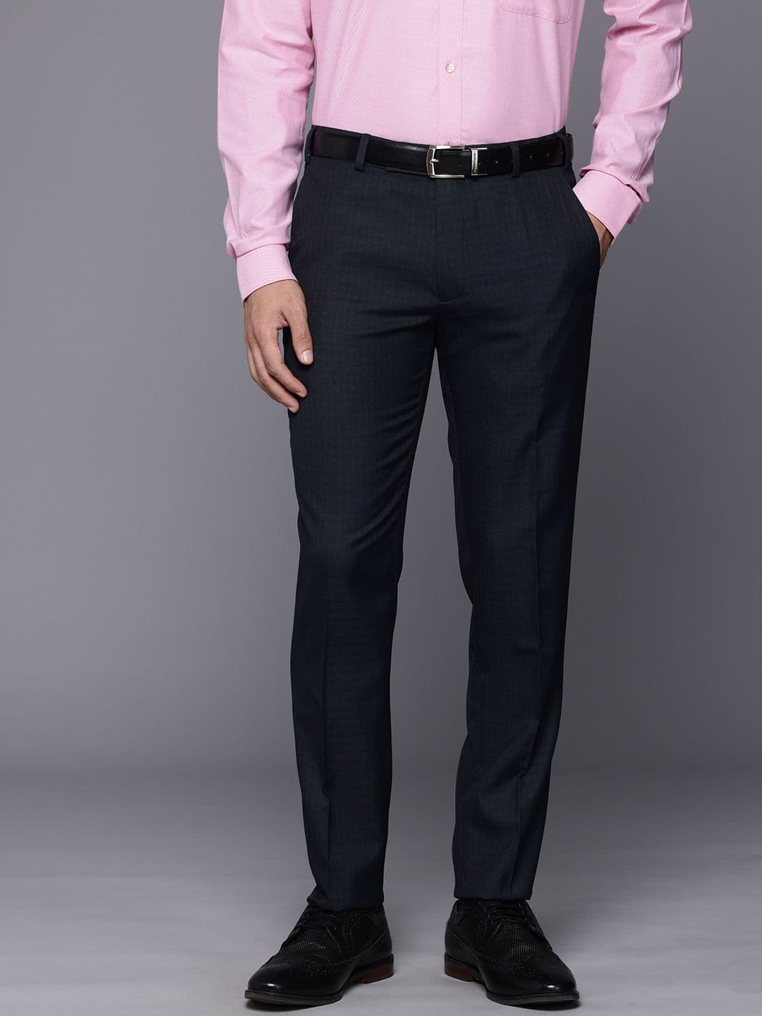 Raymond Men Textured Checked Slim Fit Formal Trousers - view 1