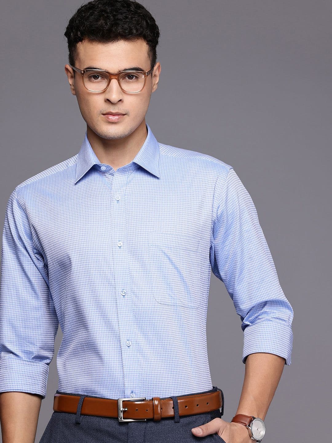 Raymond Pure Cotton Self-Design Geometric Slim Fit Formal Shirt - view 1