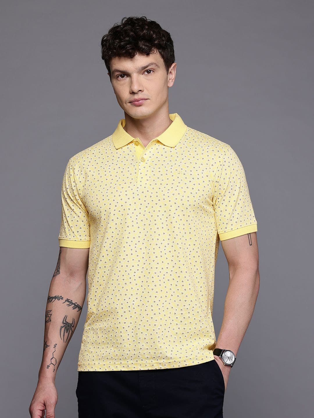 Raymond Geometric Printed Pure Cotton Modern Fit Polo Collar T-shirt - view 1