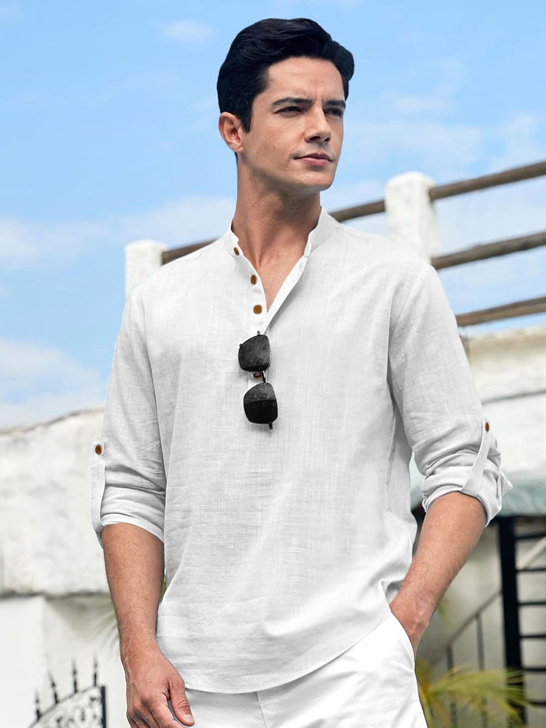 Zombom Men Roll-Up Sleeves Straight Kurta - view 1