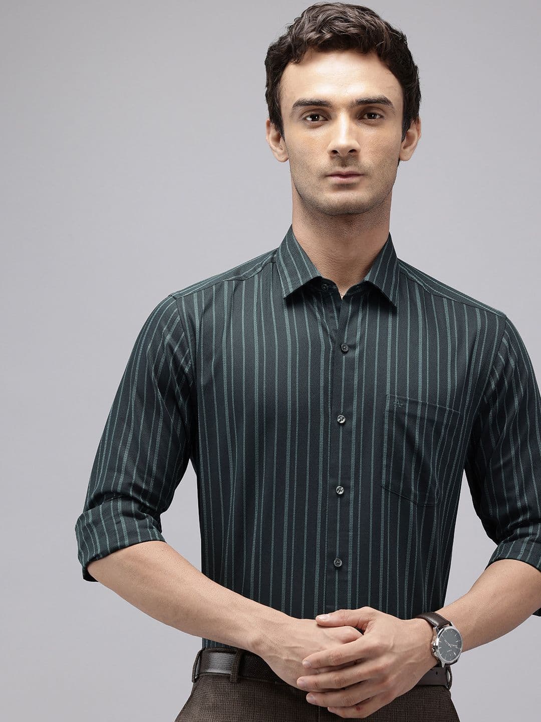 Arrow Pure Cotton Manhattan Slim Fit Striped Self-Design Formal Shirt - view 1
