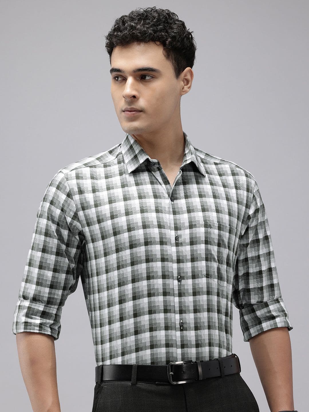 Arrow Pure Cotton Manhattan Slim Fit Checked Textured Formal Shirt - view 1