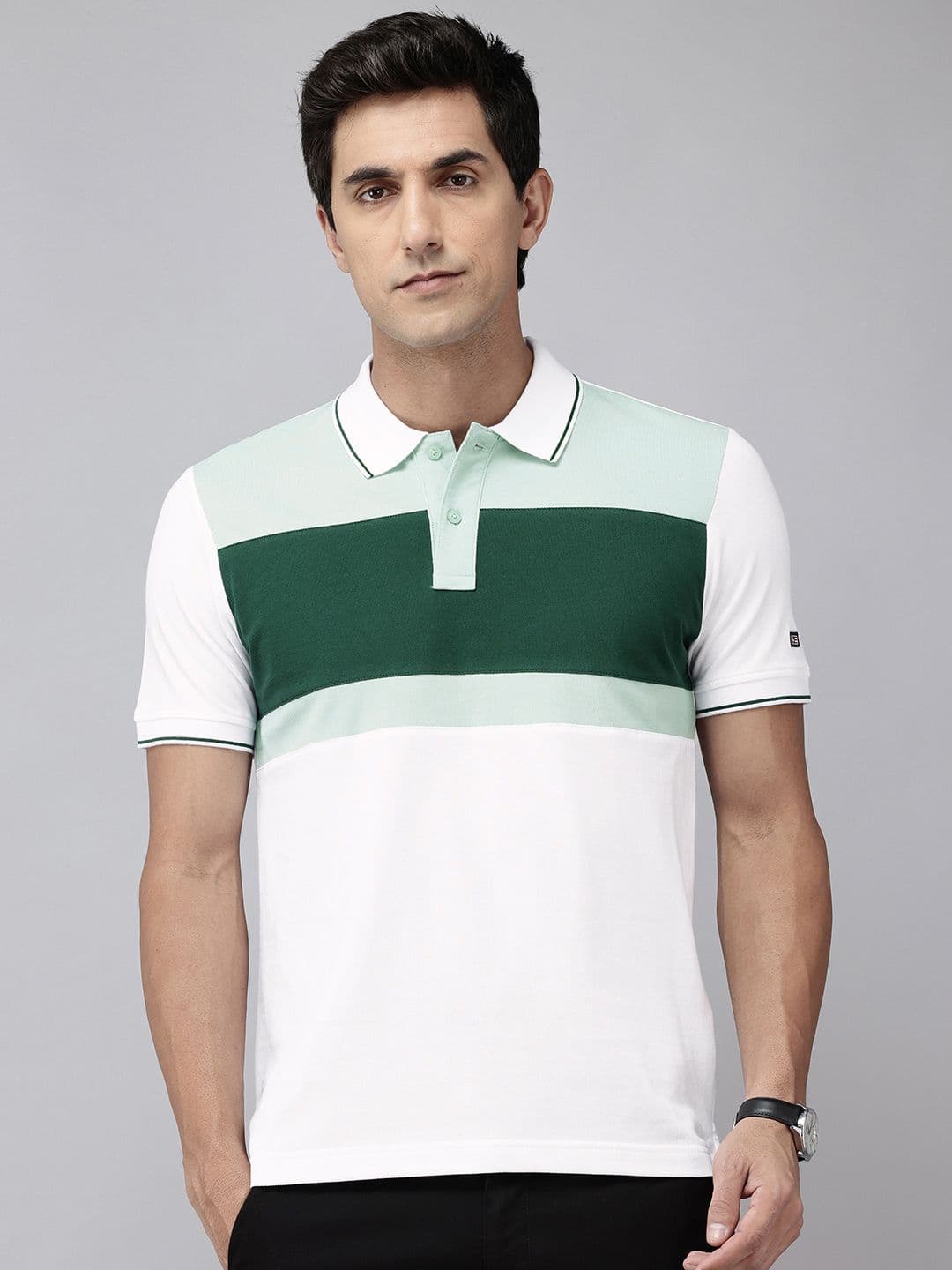 Arrow Sport Colourblocked Polo Collar Pure Cotton T-shirt - view 1