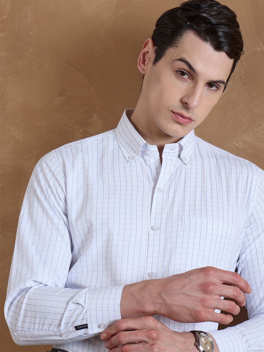 DENNISON Men Smart Grid Tattersall Checked Pure Cotton Formal Shirt - view 1