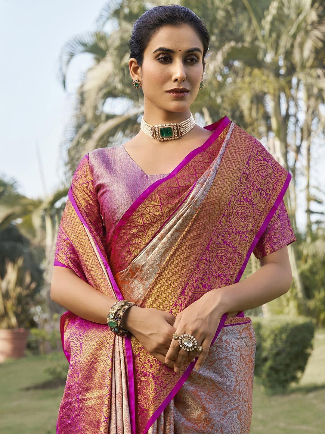 Satrani Women Ombre Woven Design Zari Banarasi Saree - view 1