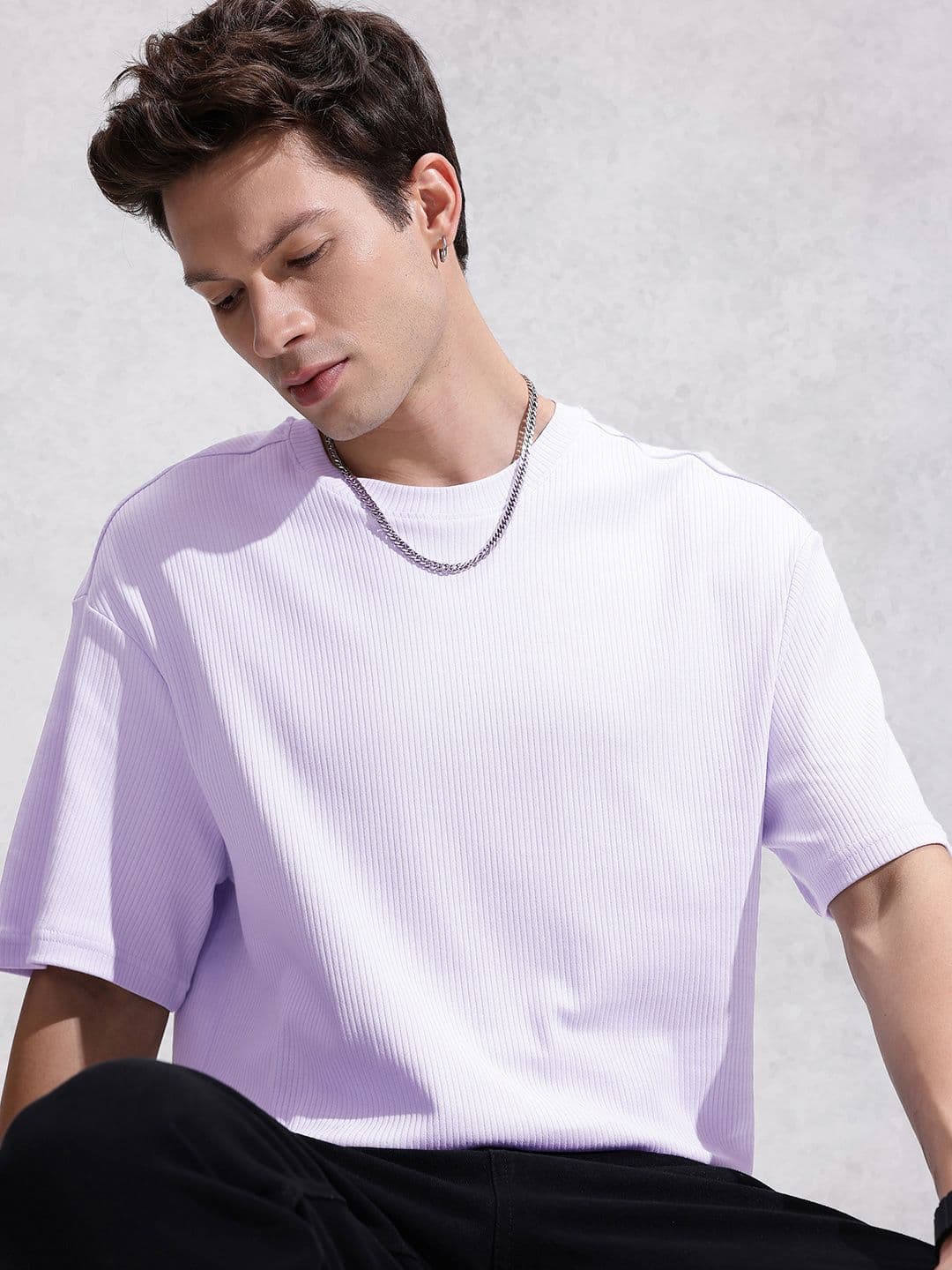 WROGN Oversized Fit Self Design Textured Pure Cotton T-shirt - view 1