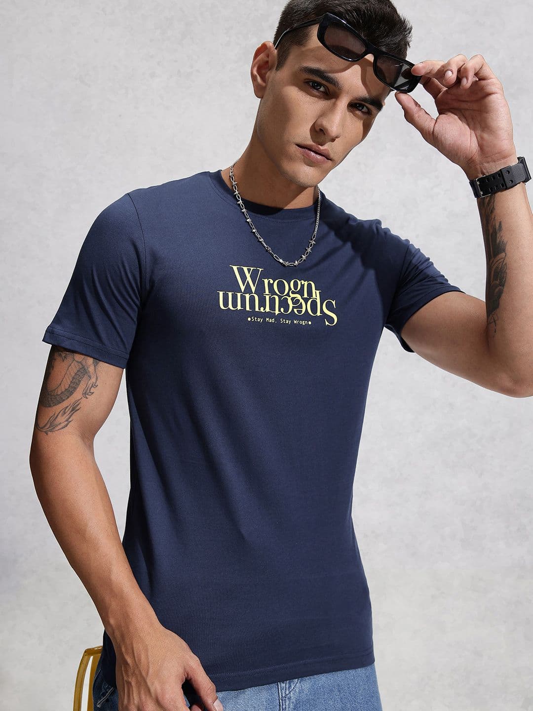 WROGN Typography Printed Pure Cotton Slim Fit T-shirt - view 1