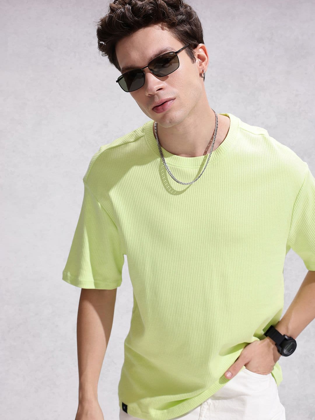 WROGN Pure Cotton Ribbed Oversized T-shirt - view 1