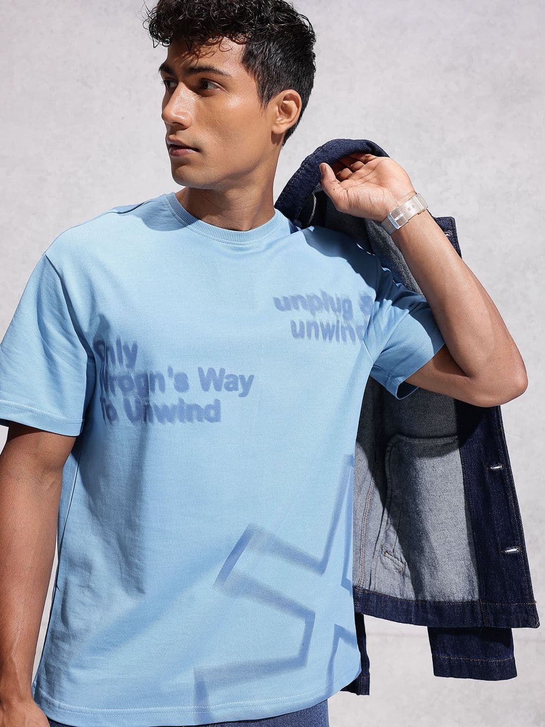 WROGN Oversized Fit Typography Printed Pure Cotton T-Shirt - view 1