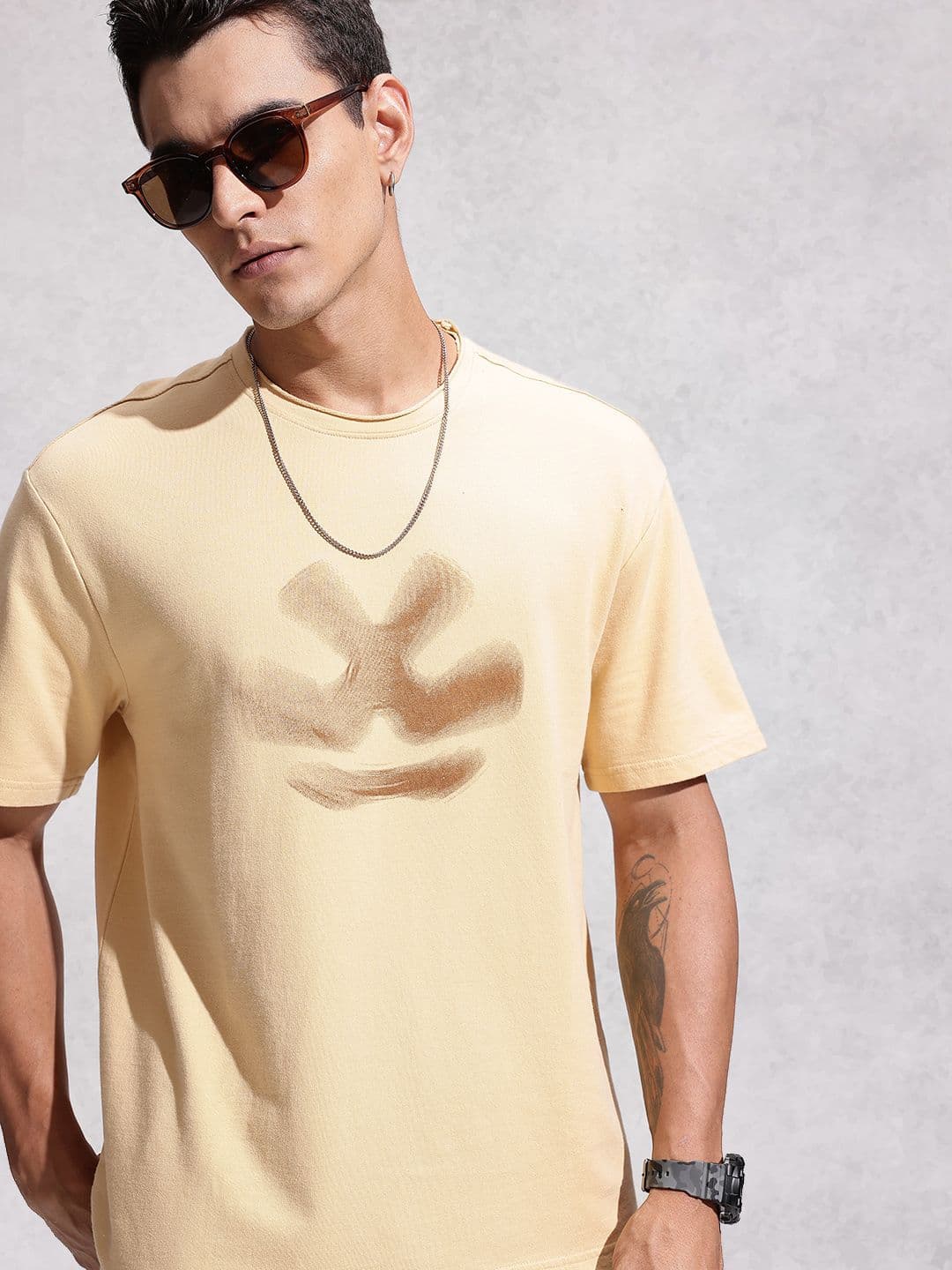 WROGN Brand Logo Printed Drop-Shoulder Sleeves Pure Cotton Oversized Fit T-shirt - view 1