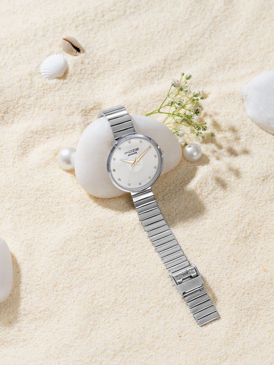 Sonata Poze Women Brass Dial & Stainless Steel Bracelet Style Straps Analogue Watch SP80093SM01 - view 1