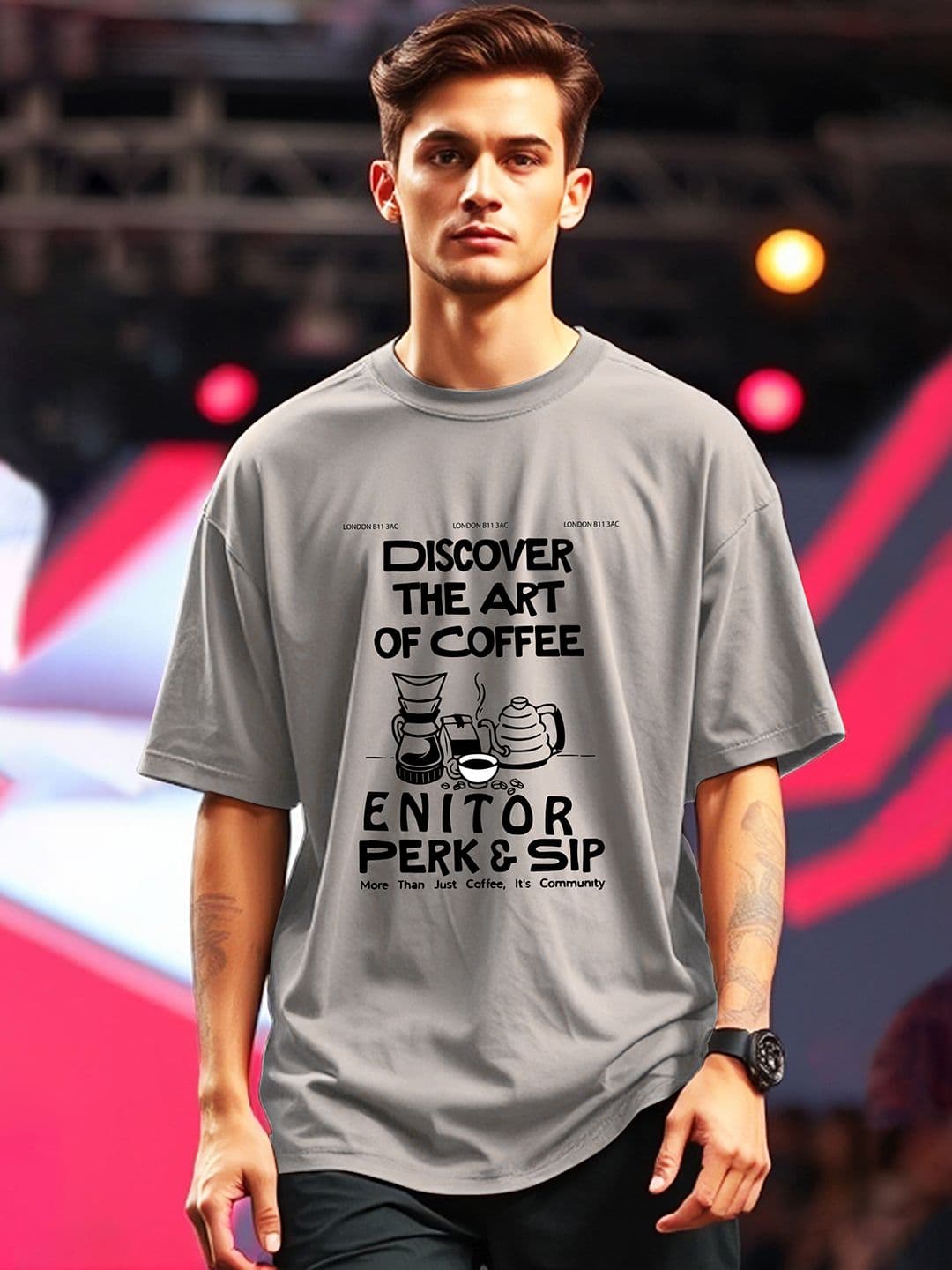 AUSK Men's Graphic Printed Oversized T-shirt with Raglan Sleeves - view 1