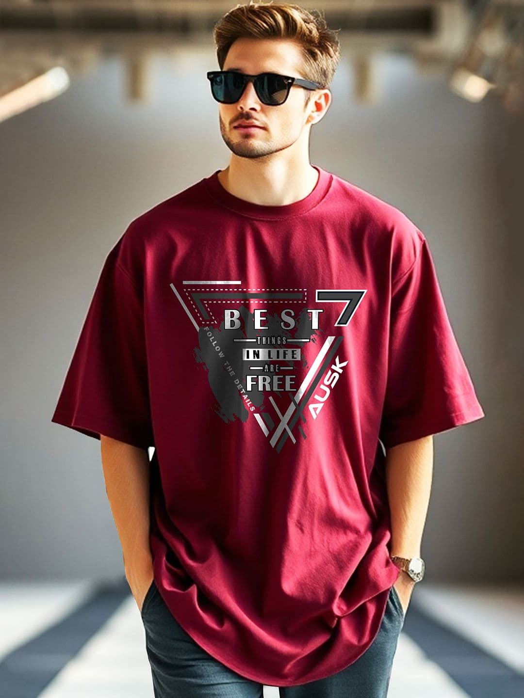 AUSK Men Typography Printed Cotton Oversized T-shirt - view 1