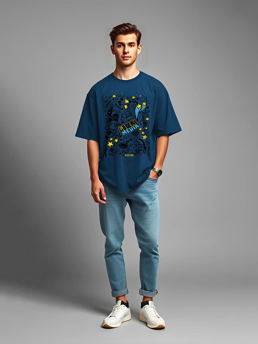 AUSK Men Graphic Print Casual Cut Outs Oversized T-shirt - view 1