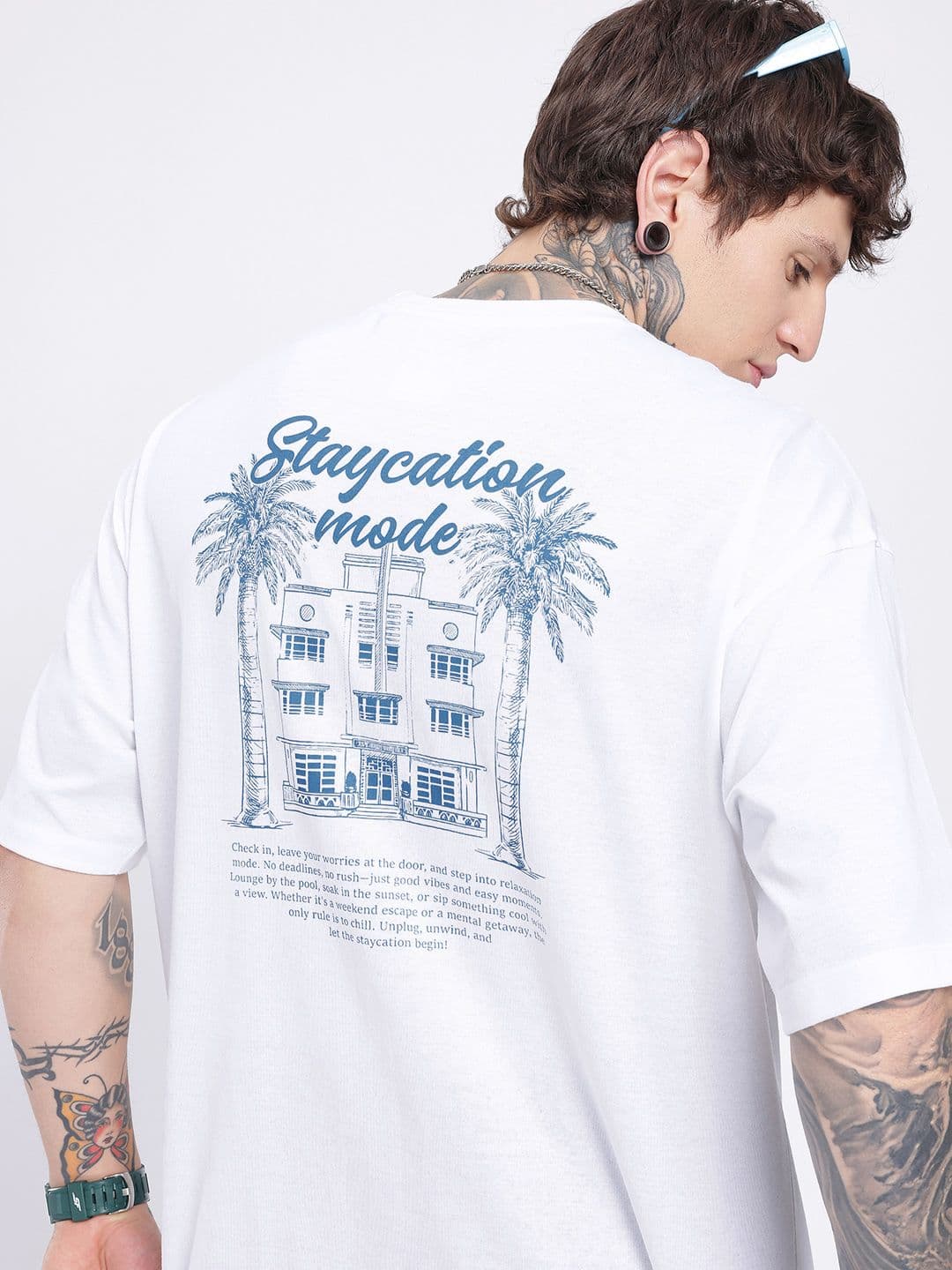 glitchez Staycation Mode Graphic Printed Oversized T-shirt - view 1