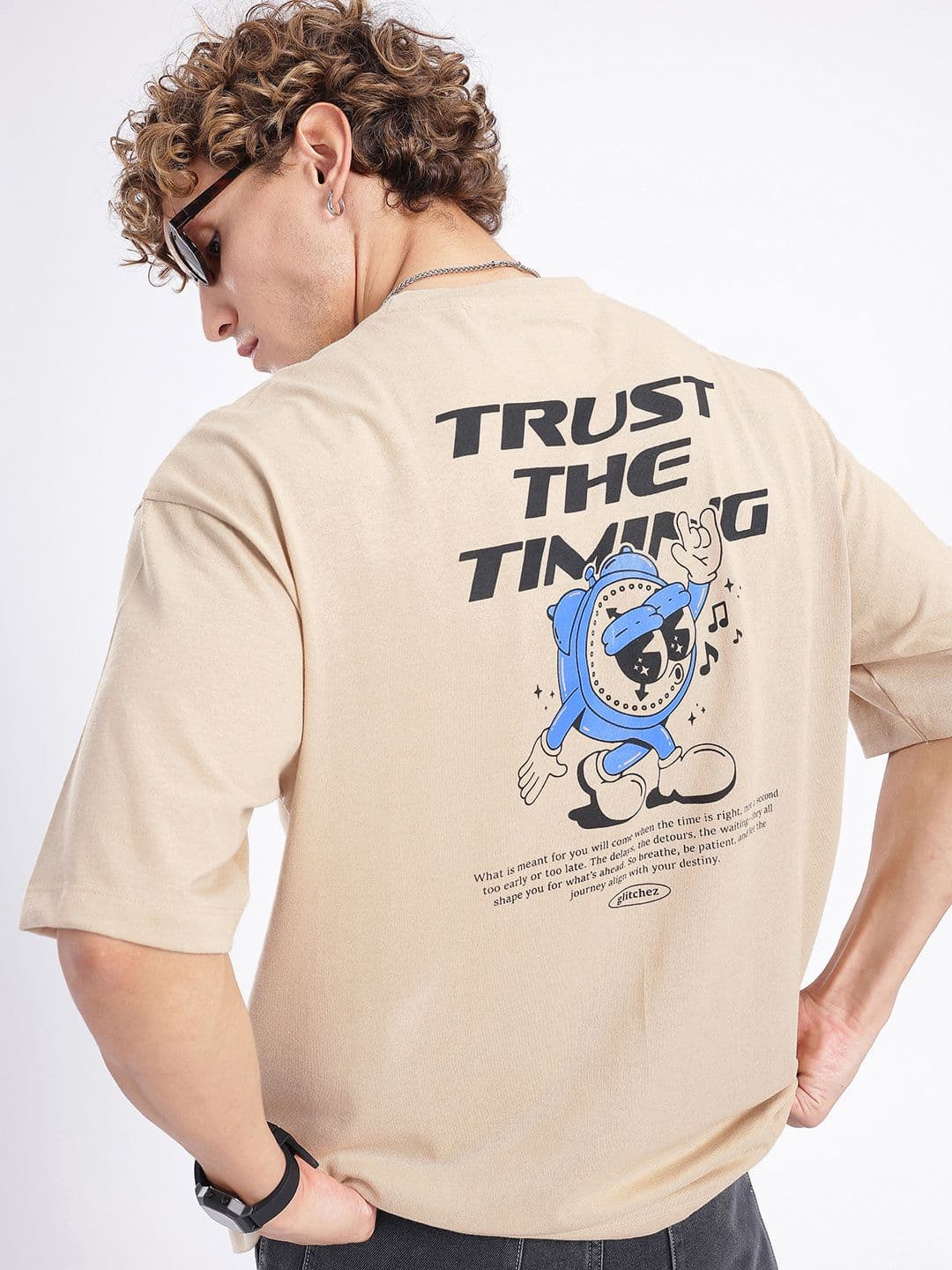 Glitchez Typography Printed Oversized T-shirt - view 1