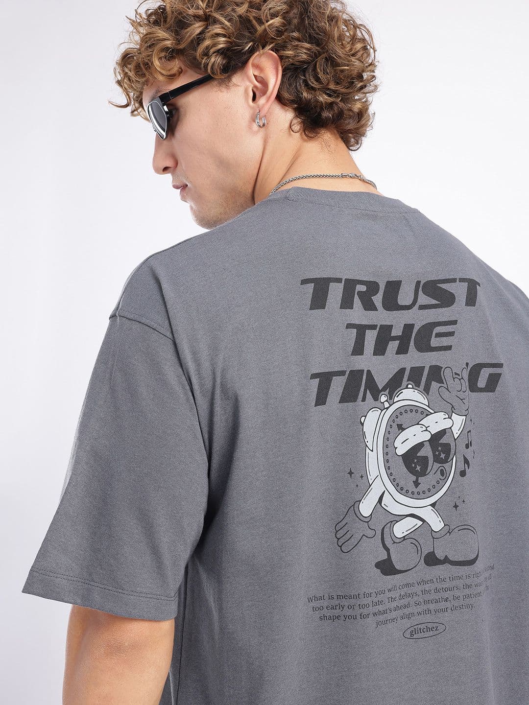 glitchez Typography Printed Oversized T-shirt with Drop-Shoulder Sleeves - view 1
