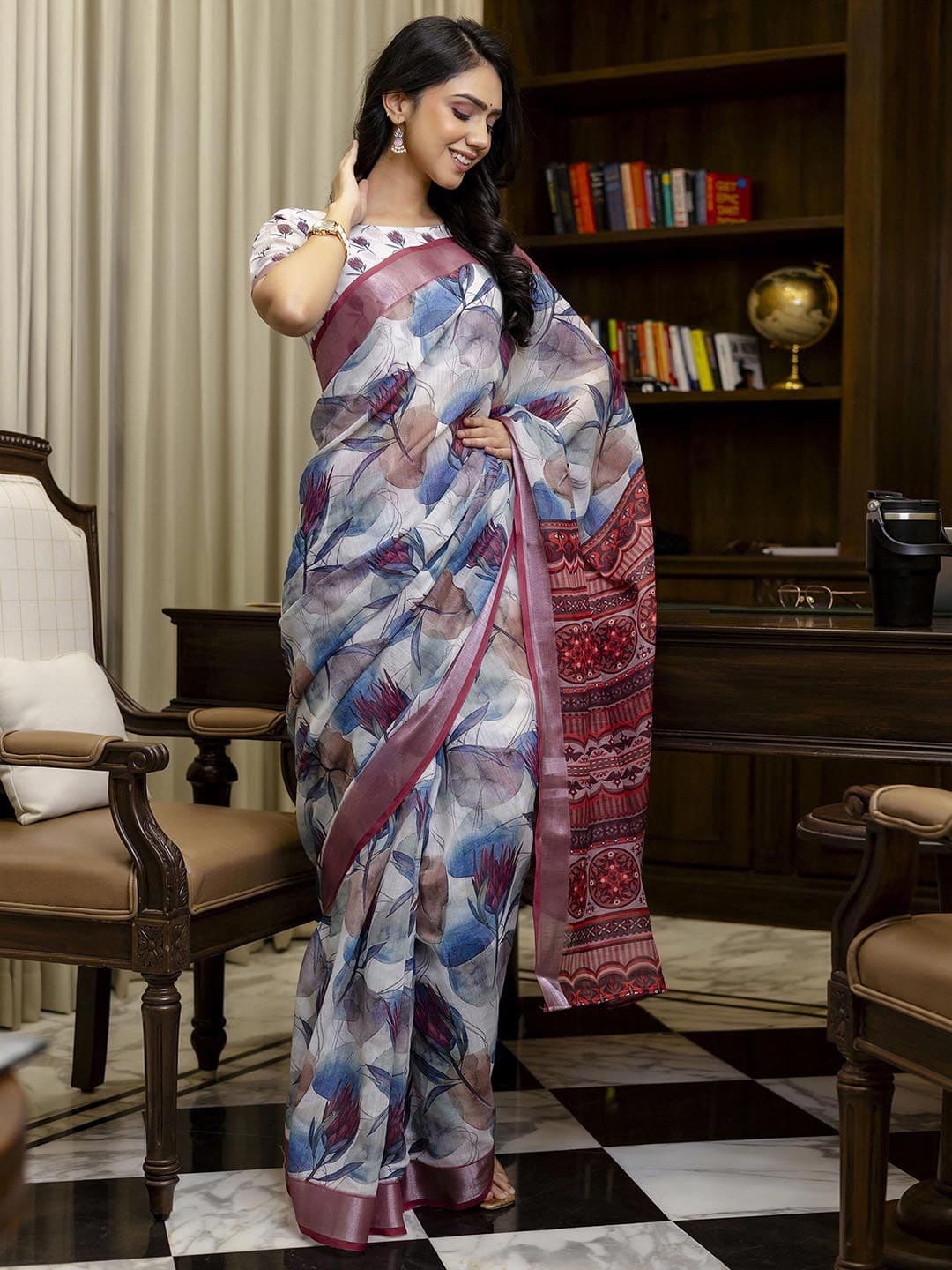 DIVASTRI Floral Zari Ready to Wear Saree - view 1