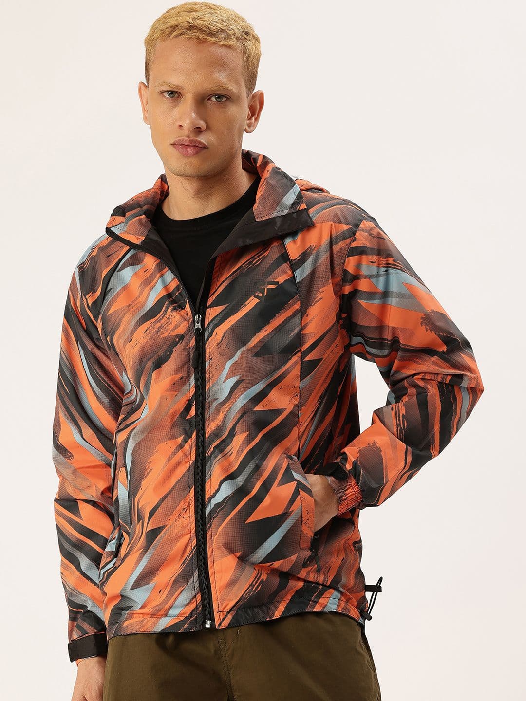 FIFTY TWO Abstract Printed Hooded Rain Jacket - view 1