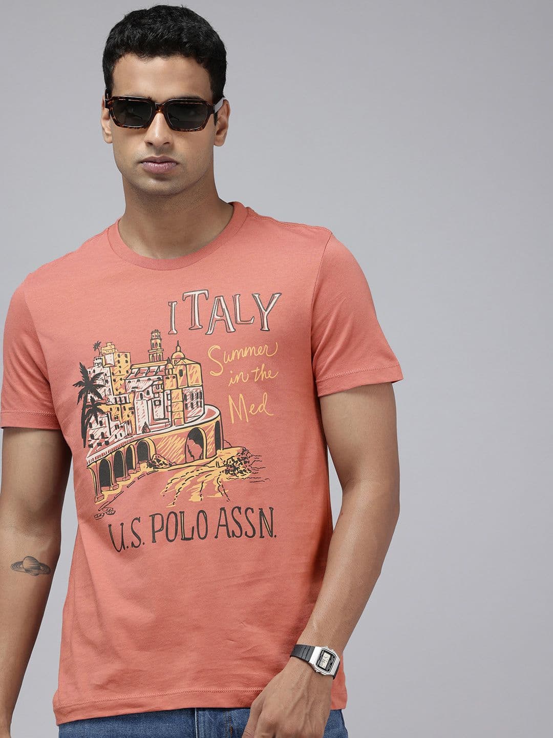 U.S. Polo Assn. Denim Co. Graphic Printed Pure Cotton Slim Fit T-shirt - view 1