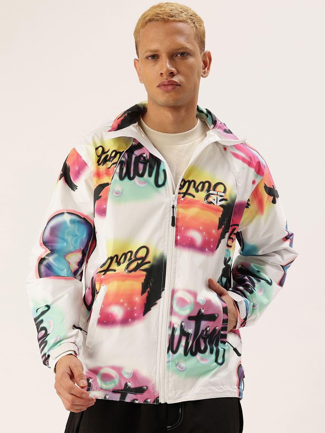 FIFTY TWO Typography Printed Hooded Rain Jacket - view 1