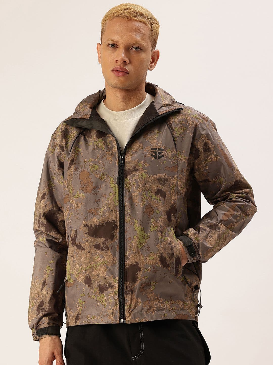 FIFTY TWO Abstract Printed Hooded Rain Jacket - view 1